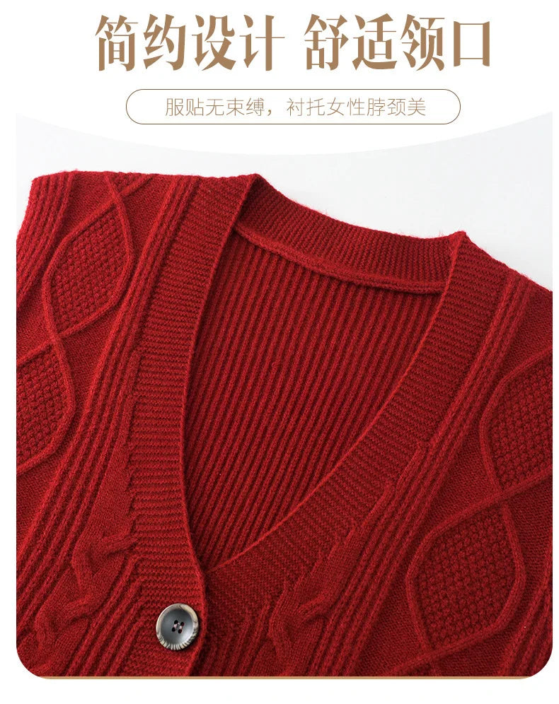 Middle-aged women mother knitted warm vest spring autumn shoulders grandma suit tops thin cardigan elderly woolen horse jacket