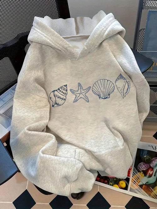 2025 Autumn/Winter Women's Grey Nautical Shell and Starfish Print