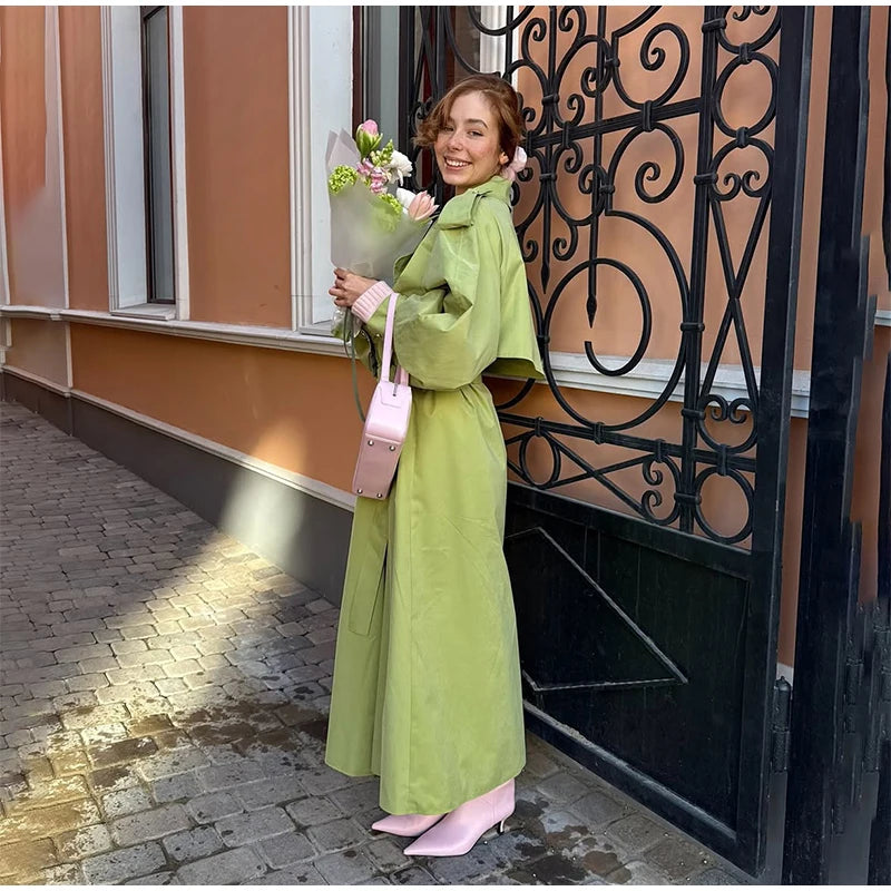 Solid Laepl Lace Up Trench Coat Women Fashion Full Sleeve Waist Cinching Short Windbreak 2026 New Autumn Office Commute Outwear