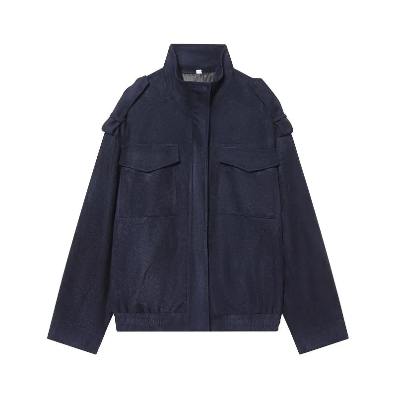 MUJER Suede Bomber Jacket Woman Oversized Demi-season Jackets for Women Outerwears Winter Overcoat Female Zip Women's Jackets