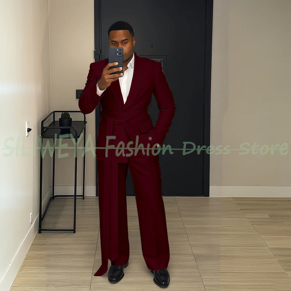 Pink Men's Suit Chic Outfits 2 Pieces Jacket Pants Boutique Male Blazer Set Banquet Custom Luxury Tuxedo