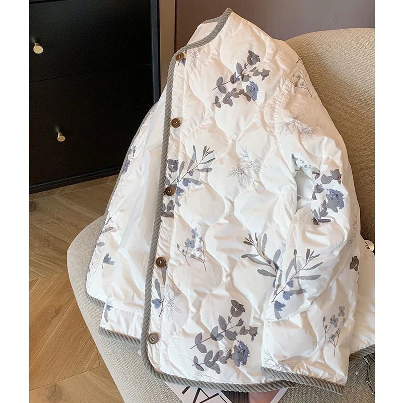 Vintage Floral Printed Cotton Coat Women's Clothing Trend Warm Autumn Winter Cotton-padded Jacket Light Thin Tops Long Sleeve