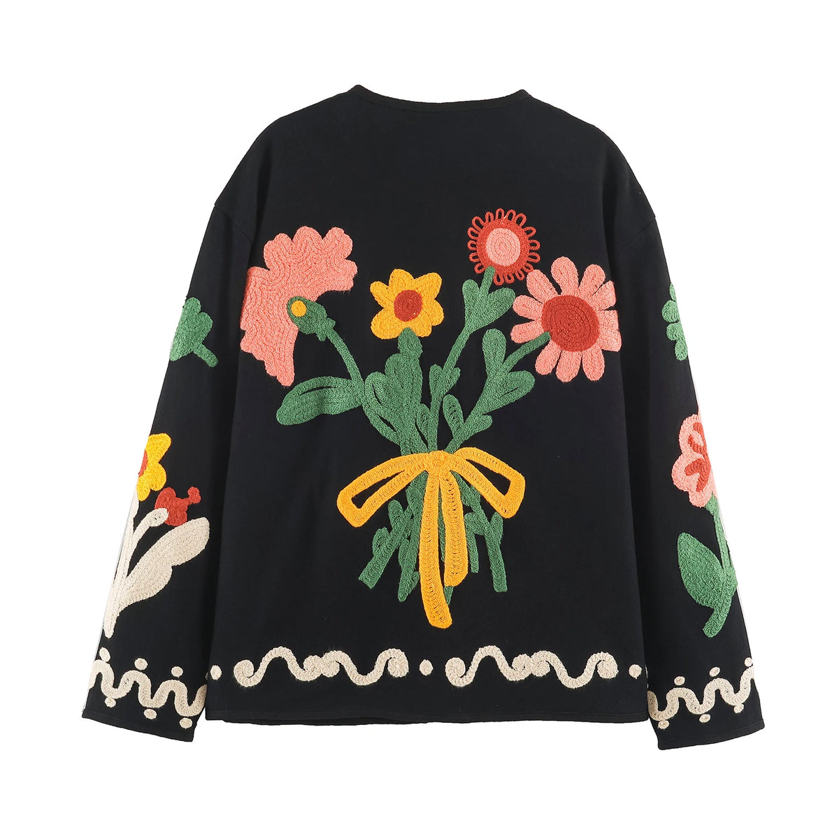 KONDALA Chic 2026 Vintage Autumn Modern Flower Embroidery Jacket Streetwear Pockets Single Breasted Loose Casual Female Outwear