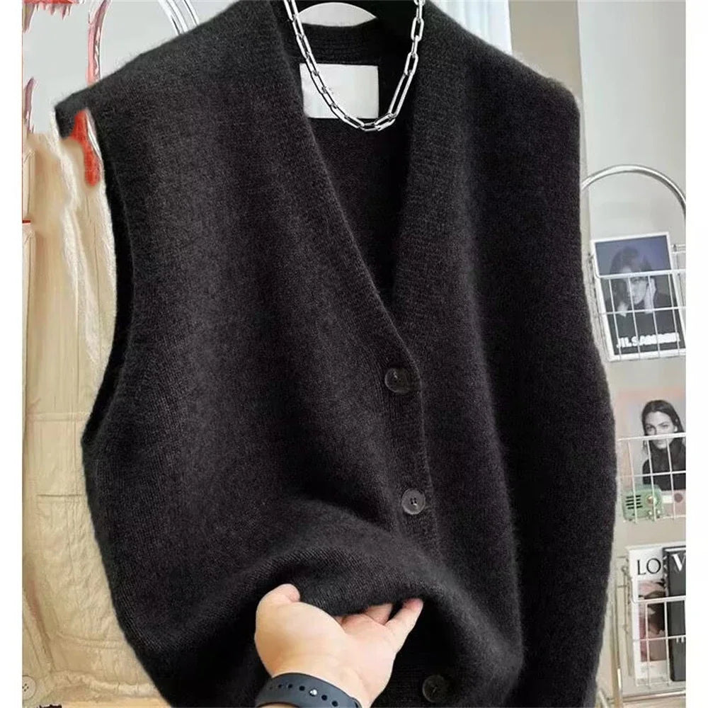 2025 NEW Women V-neck Sweater Vest Coat Female Fashion Sleeveless Knitted Cardigan Sweaters Vests Korean Style Clothes Top