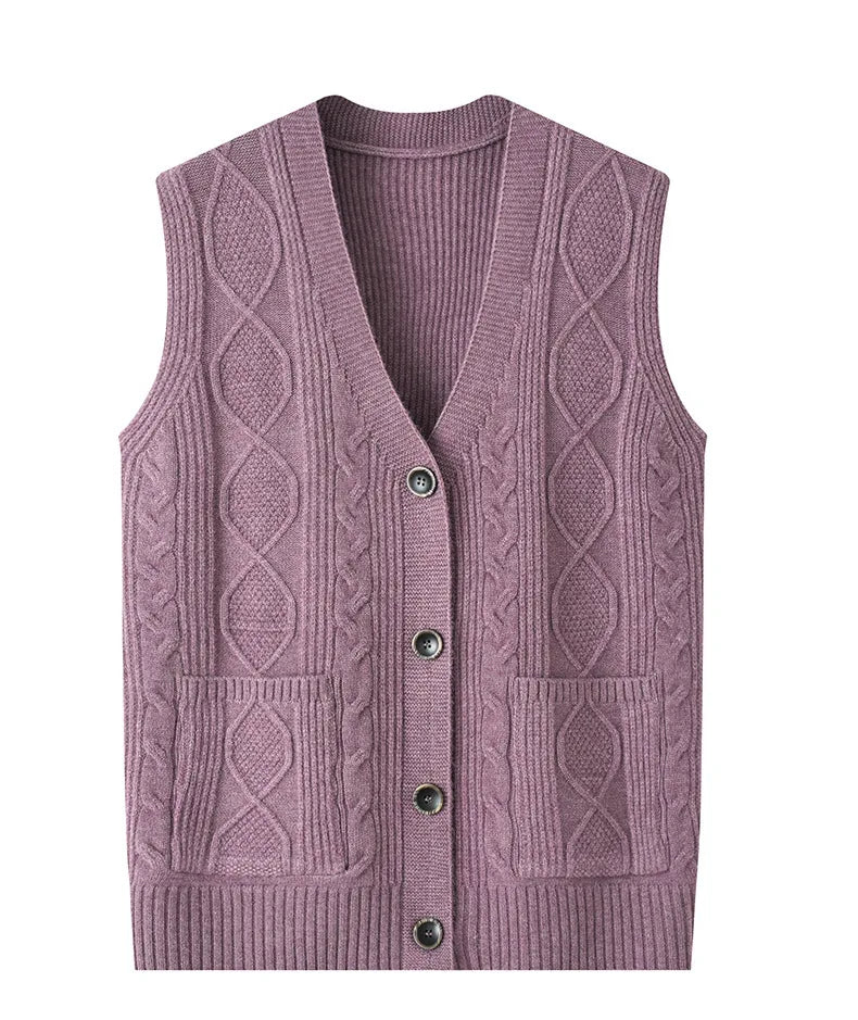 Middle-aged women mother knitted warm vest spring autumn shoulders grandma suit tops thin cardigan elderly woolen horse jacket