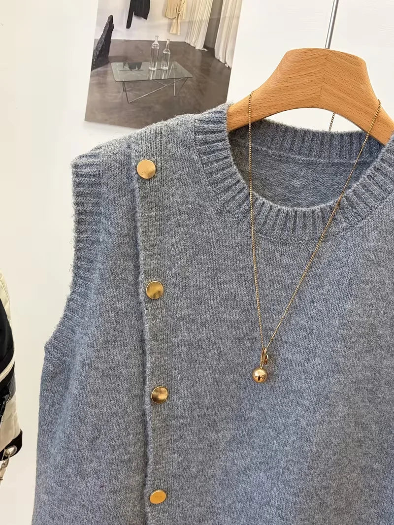 Solid Colour Simple Casual Short Versatile Layered Knitted Vest Sweater
