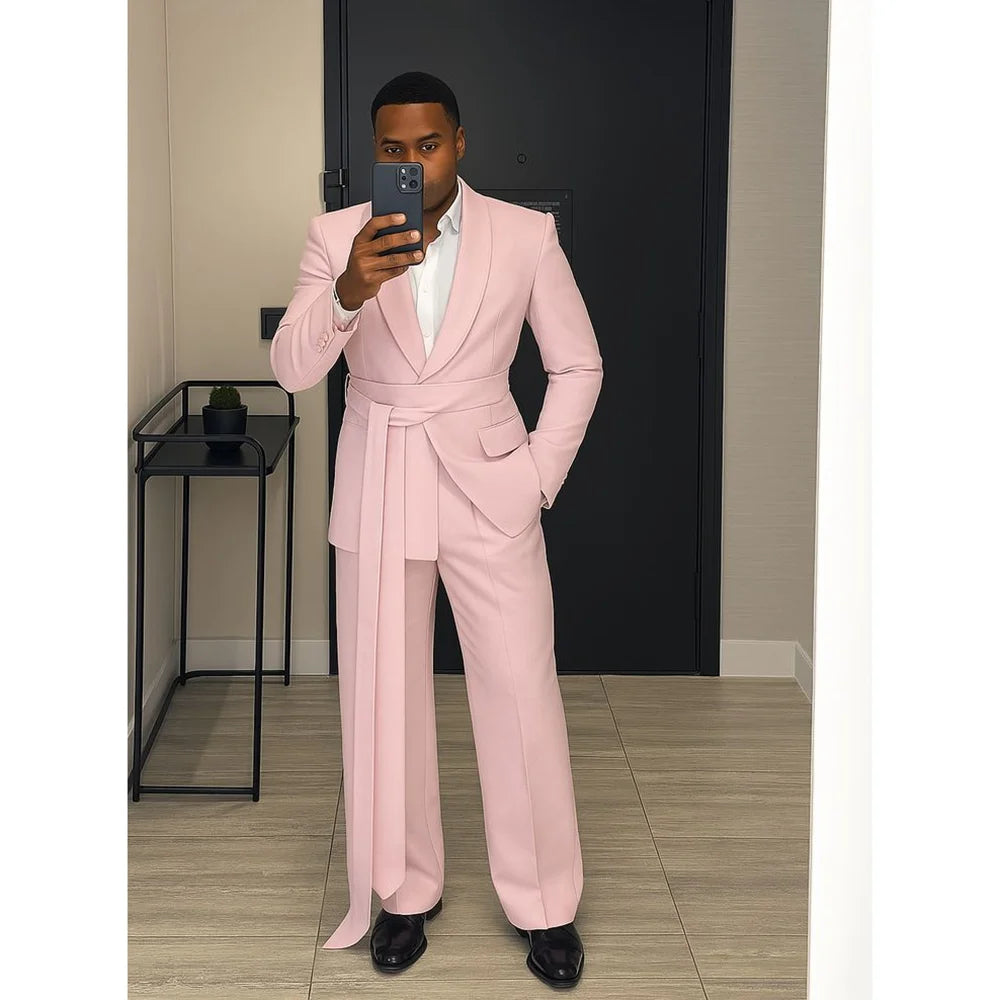 Pink Men's Suit Chic Outfits 2 Pieces Jacket Pants Boutique Male Blazer Set Banquet Custom Luxury Tuxedo