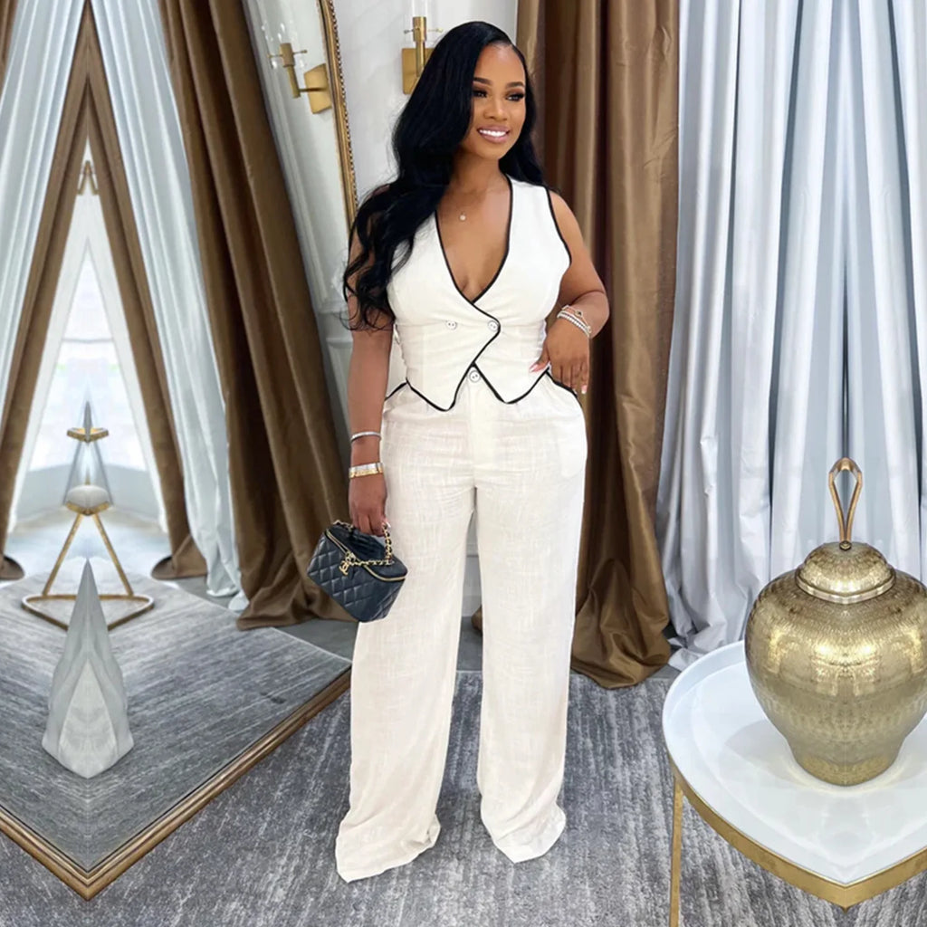 2 Piece Women Sets 2025 Summer Autumn New Arrival Matching Sets Black Color Two Pieces Sets Top Pants Suits Outfits Clothing