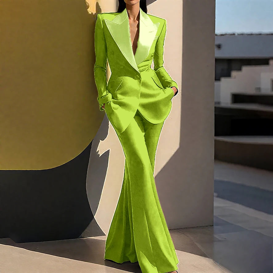 Wedding Guset Suits for Women Elegant Double-breasted Wide Peaked Lapel 2Pieces(Jacket+Pants) Bride Mother Groom Blazer Set
