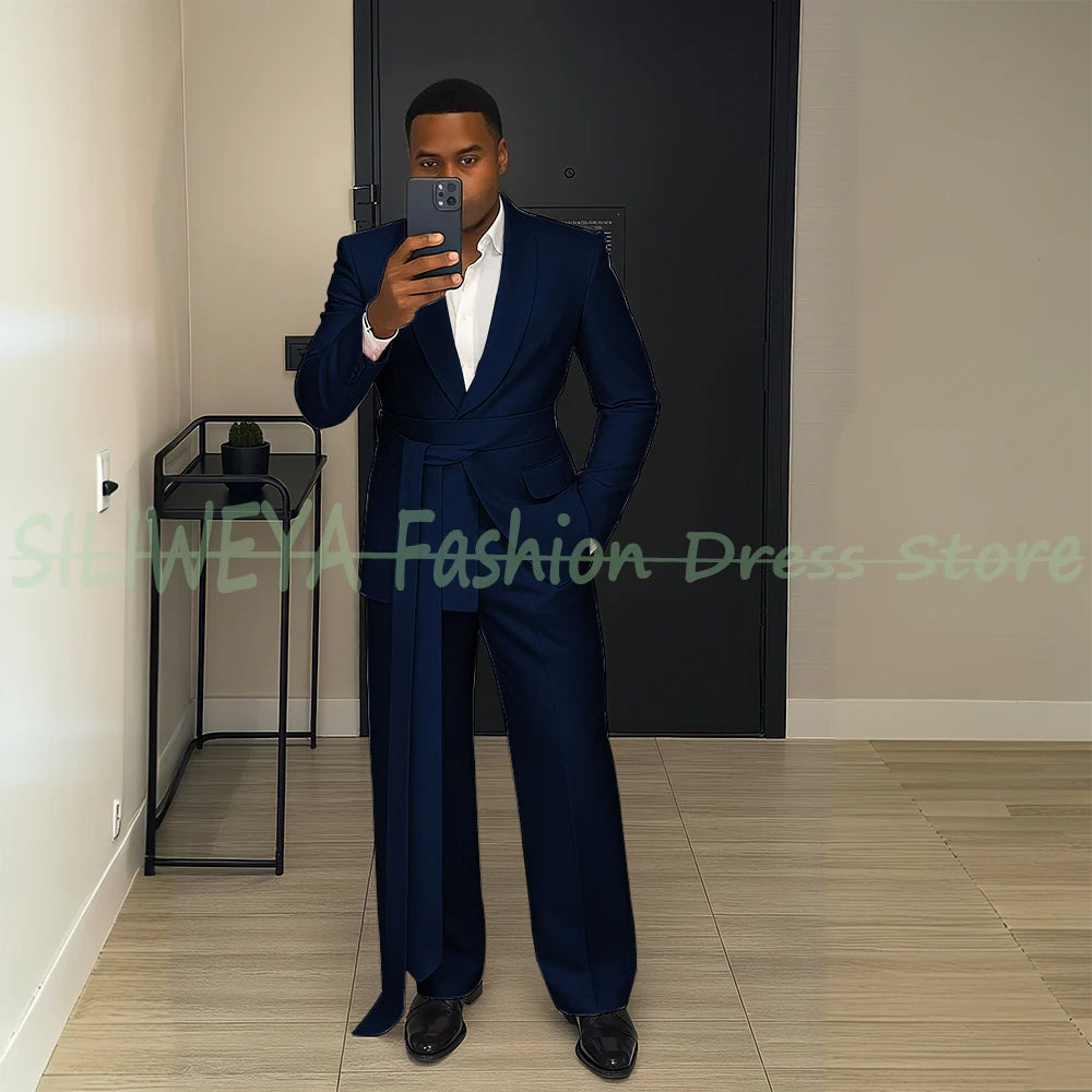 Pink Men's Suit Chic Outfits 2 Pieces Jacket Pants Boutique Male Blazer Set Banquet Custom Luxury Tuxedo