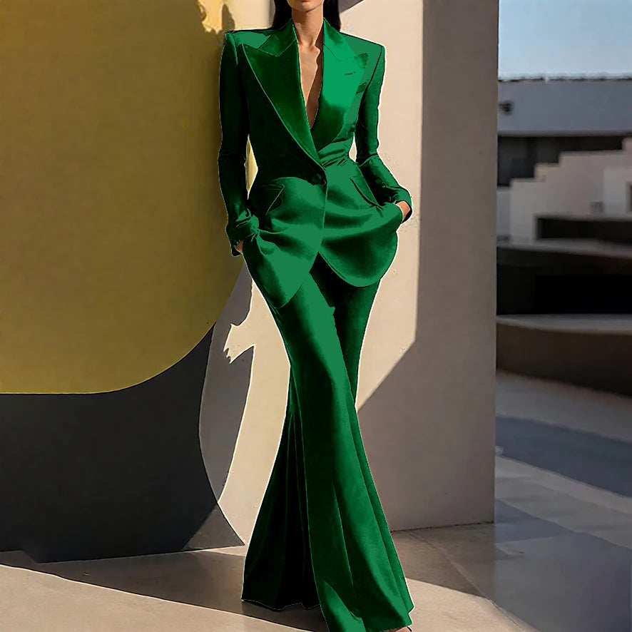 Wedding Guset Suits for Women Elegant Double-breasted Wide Peaked Lapel 2Pieces(Jacket+Pants) Bride Mother Groom Blazer Set