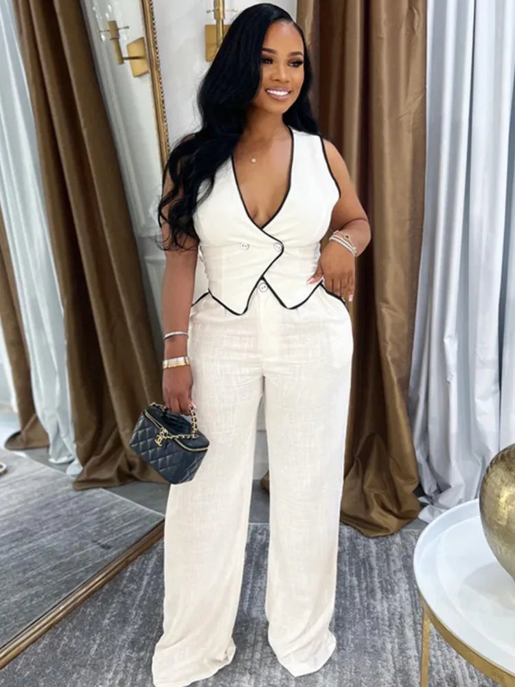 2 Piece Women Sets 2025 Summer Autumn New Arrival Matching Sets Black Color Two Pieces Sets Top Pants Suits Outfits Clothing