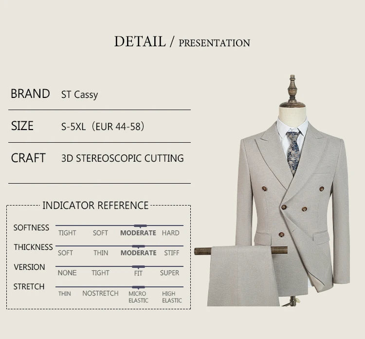 ST Cassy Light Brown Elegant Man Suits High Quality Two-Piece Dress Wedding Party Outfit for Man Blazer Luxury Man Dinner Suit
