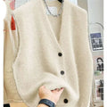 2025 NEW Women V-neck Sweater Vest Coat Female Fashion Sleeveless Knitted Cardigan Sweaters Vests Korean Style Clothes Top