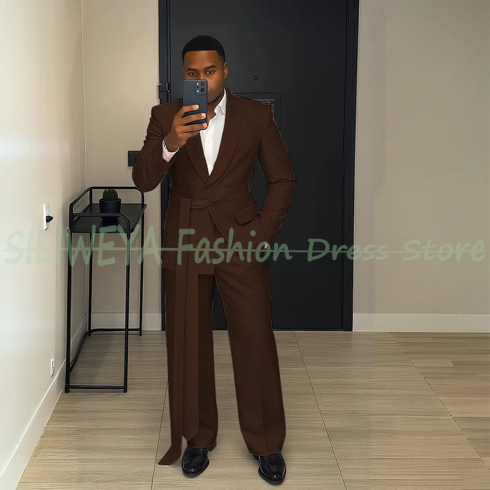 Pink Men's Suit Chic Outfits 2 Pieces Jacket Pants Boutique Male Blazer Set Banquet Custom Luxury Tuxedo