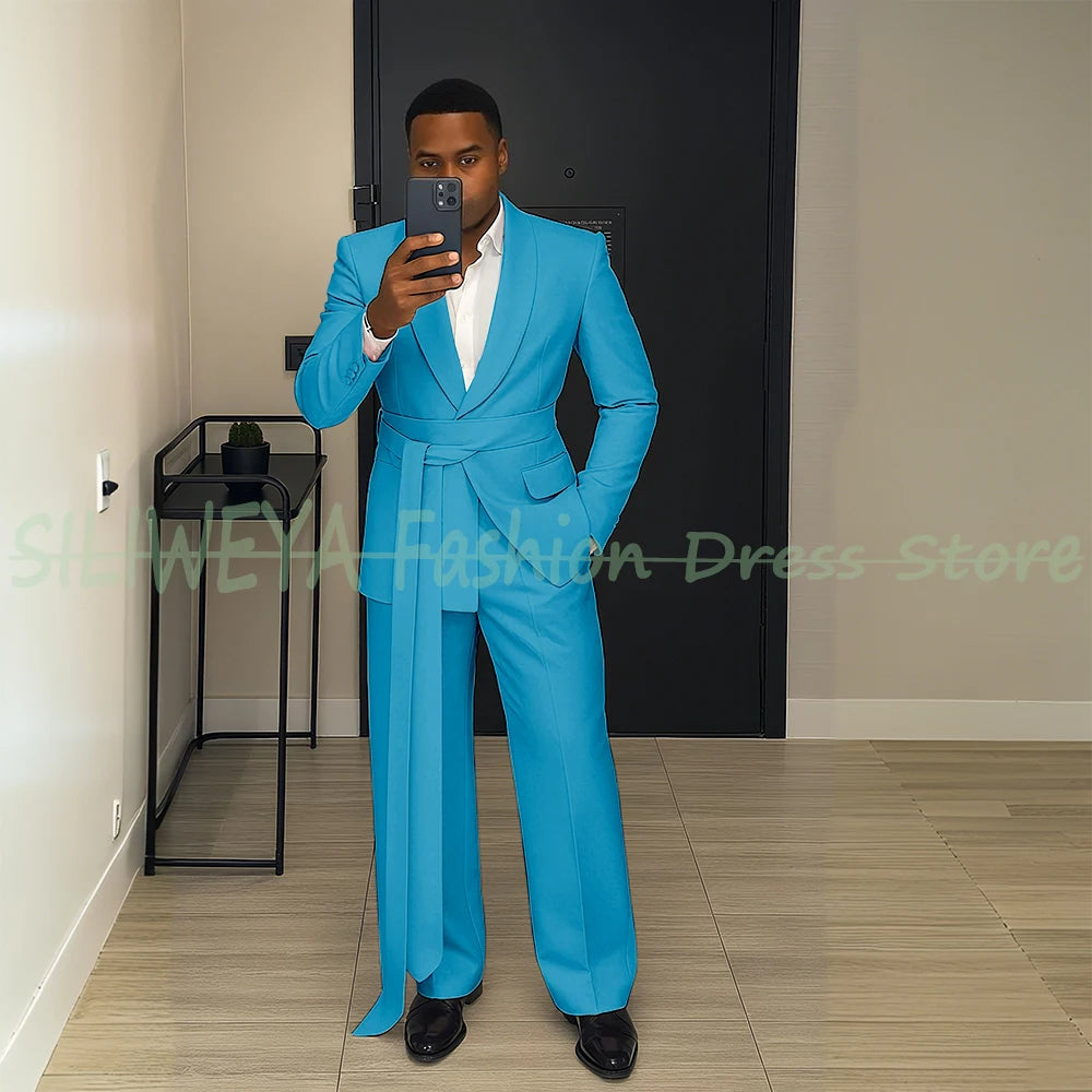 Pink Men's Suit Chic Outfits 2 Pieces Jacket Pants Boutique Male Blazer Set Banquet Custom Luxury Tuxedo