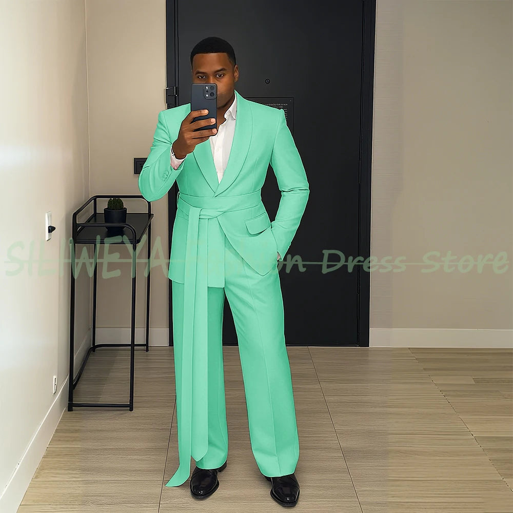 Pink Men's Suit Chic Outfits 2 Pieces Jacket Pants Boutique Male Blazer Set Banquet Custom Luxury Tuxedo