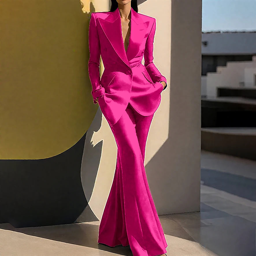 Wedding Guset Suits for Women Elegant Double-breasted Wide Peaked Lapel 2Pieces(Jacket+Pants) Bride Mother Groom Blazer Set