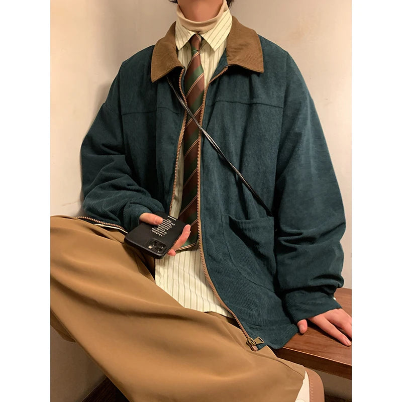 American Style Vintage 2026 Men Jacket Windbreakers Zipper Coats Autumn Loose Cargo Outwear Streetwear Corduroy Jackets M-5XL