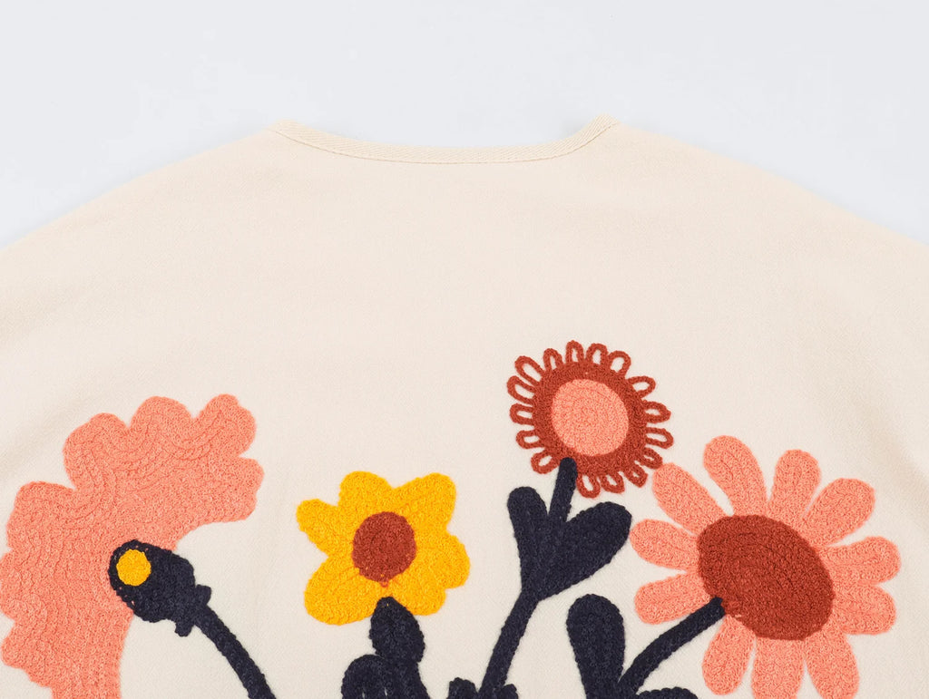 KONDALA Chic 2026 Vintage Autumn Modern Flower Embroidery Jacket Streetwear Pockets Single Breasted Loose Casual Female Outwear