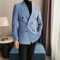 Men Blazer Jackets High Quality Autumn New Double Breasted Men's Striped Blazers Slim Fit Business Formal Wear Suit Coats Male