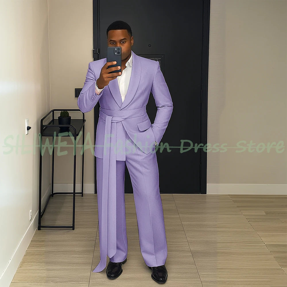 Pink Men's Suit Chic Outfits 2 Pieces Jacket Pants Boutique Male Blazer Set Banquet Custom Luxury Tuxedo