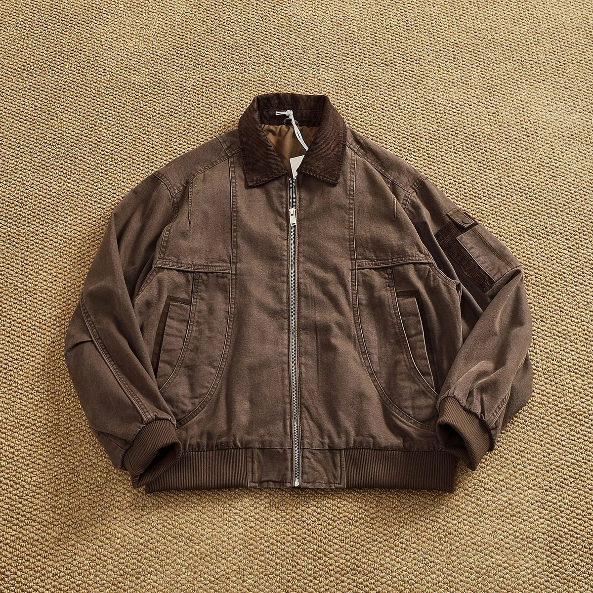 Men's new vintage washed distressed jacket corduroy lapel work jacket