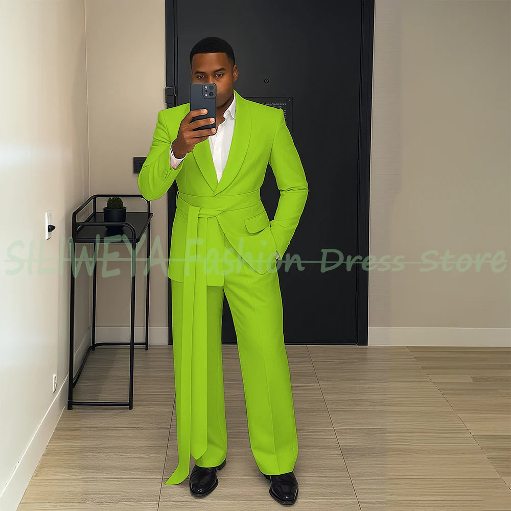 Pink Men's Suit Chic Outfits 2 Pieces Jacket Pants Boutique Male Blazer Set Banquet Custom Luxury Tuxedo