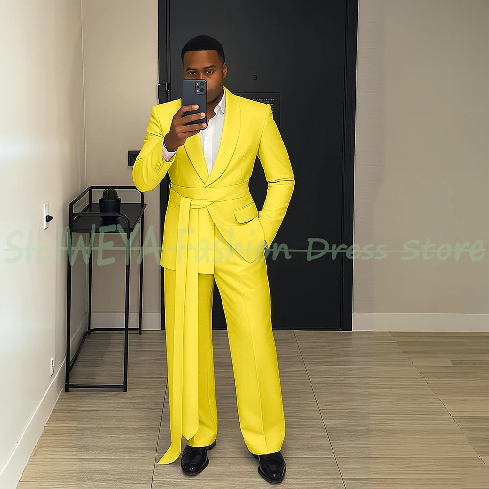 Pink Men's Suit Chic Outfits 2 Pieces Jacket Pants Boutique Male Blazer Set Banquet Custom Luxury Tuxedo
