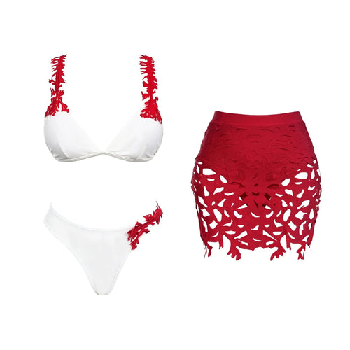 Laser Cut women three piece swimsuit