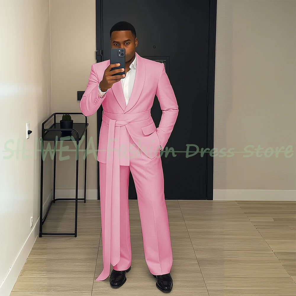 Pink Men's Suit Chic Outfits 2 Pieces Jacket Pants Boutique Male Blazer Set Banquet Custom Luxury Tuxedo