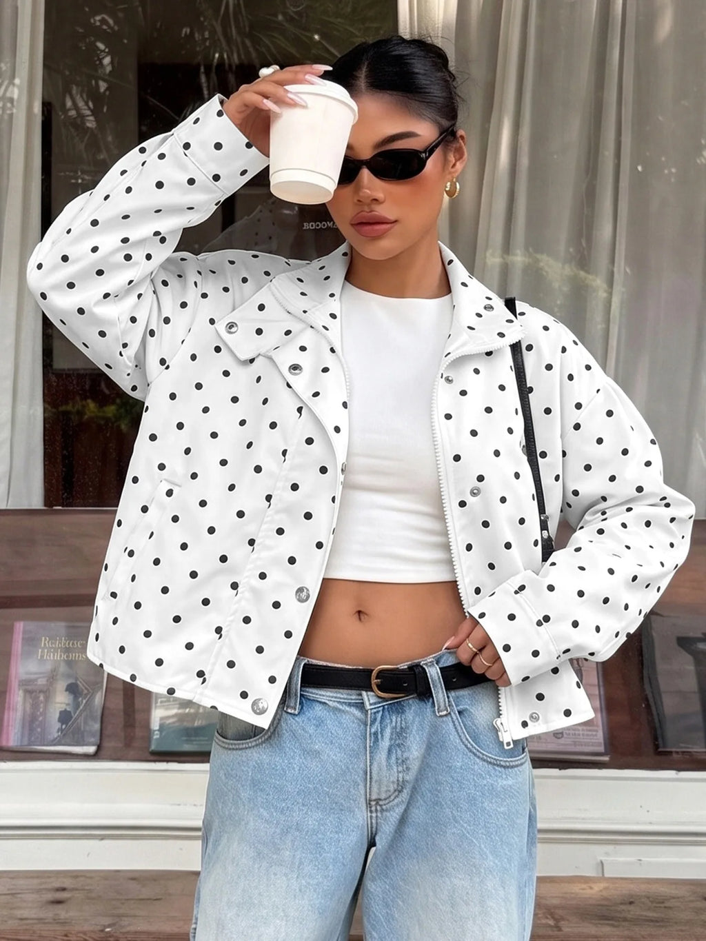 Polka Dot Jacket Casual Loose Lapel Long Sleeve Jacket 2026 Autumn New American Fashion Versatile Women's Jacket