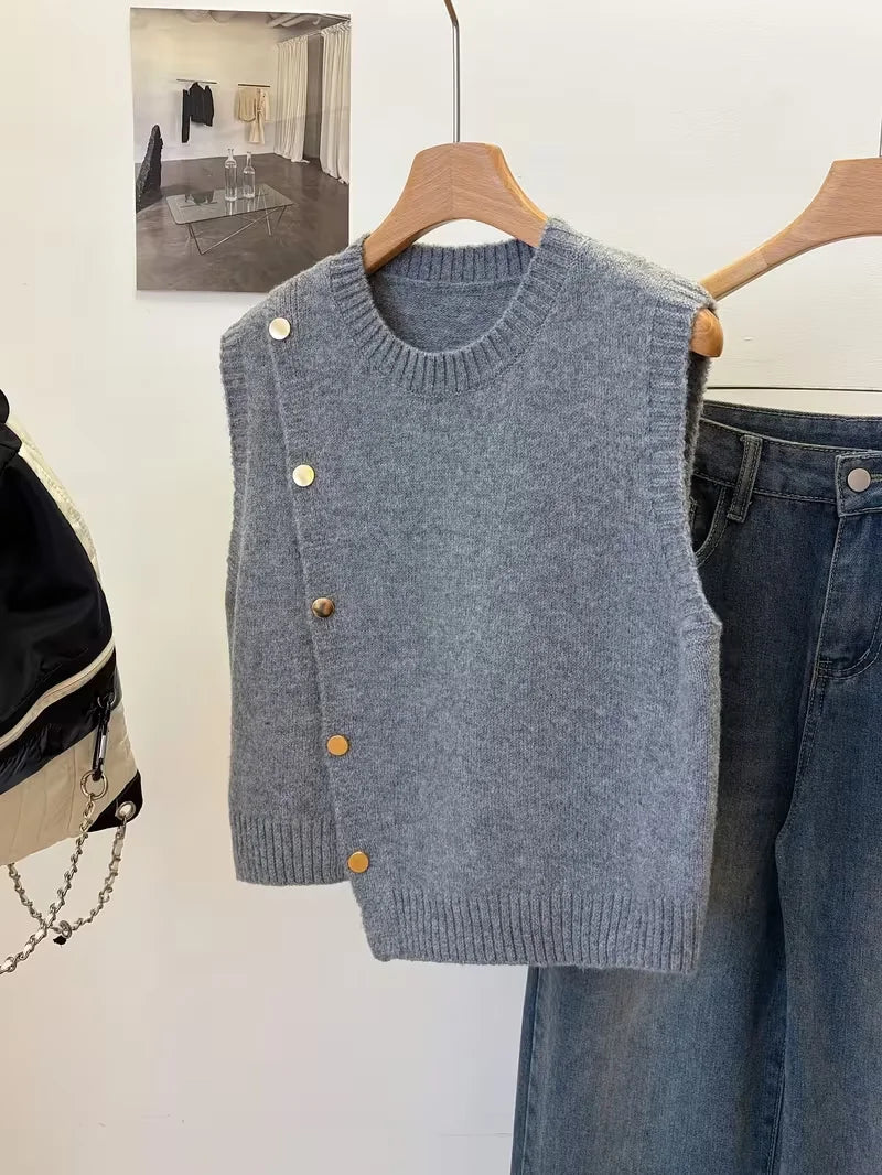 Solid Colour Simple Casual Short Versatile Layered Knitted Vest Sweater