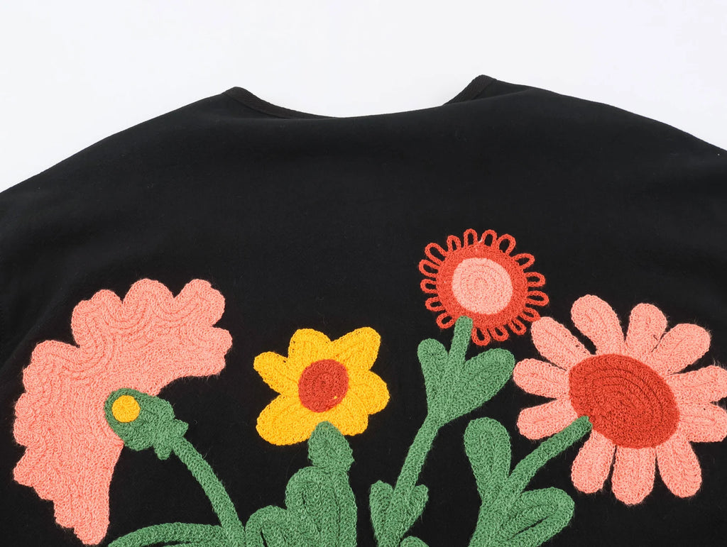 KONDALA Chic 2026 Vintage Autumn Modern Flower Embroidery Jacket Streetwear Pockets Single Breasted Loose Casual Female Outwear