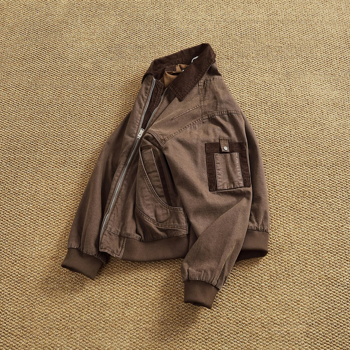 Men's new vintage washed distressed jacket corduroy lapel work jacket