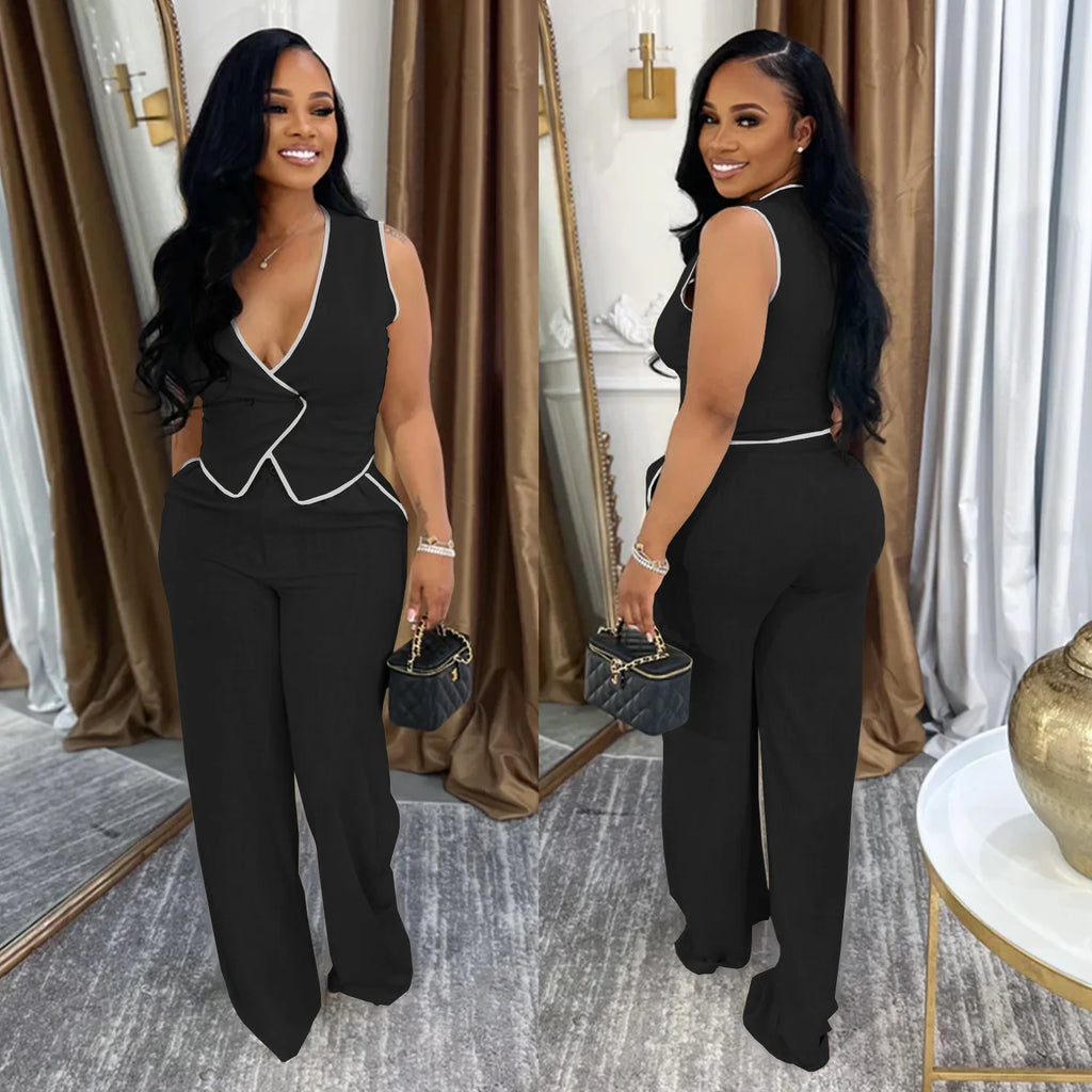 2 Piece Women Sets 2025 Summer Autumn New Arrival Matching Sets Black Color Two Pieces Sets Top Pants Suits Outfits Clothing
