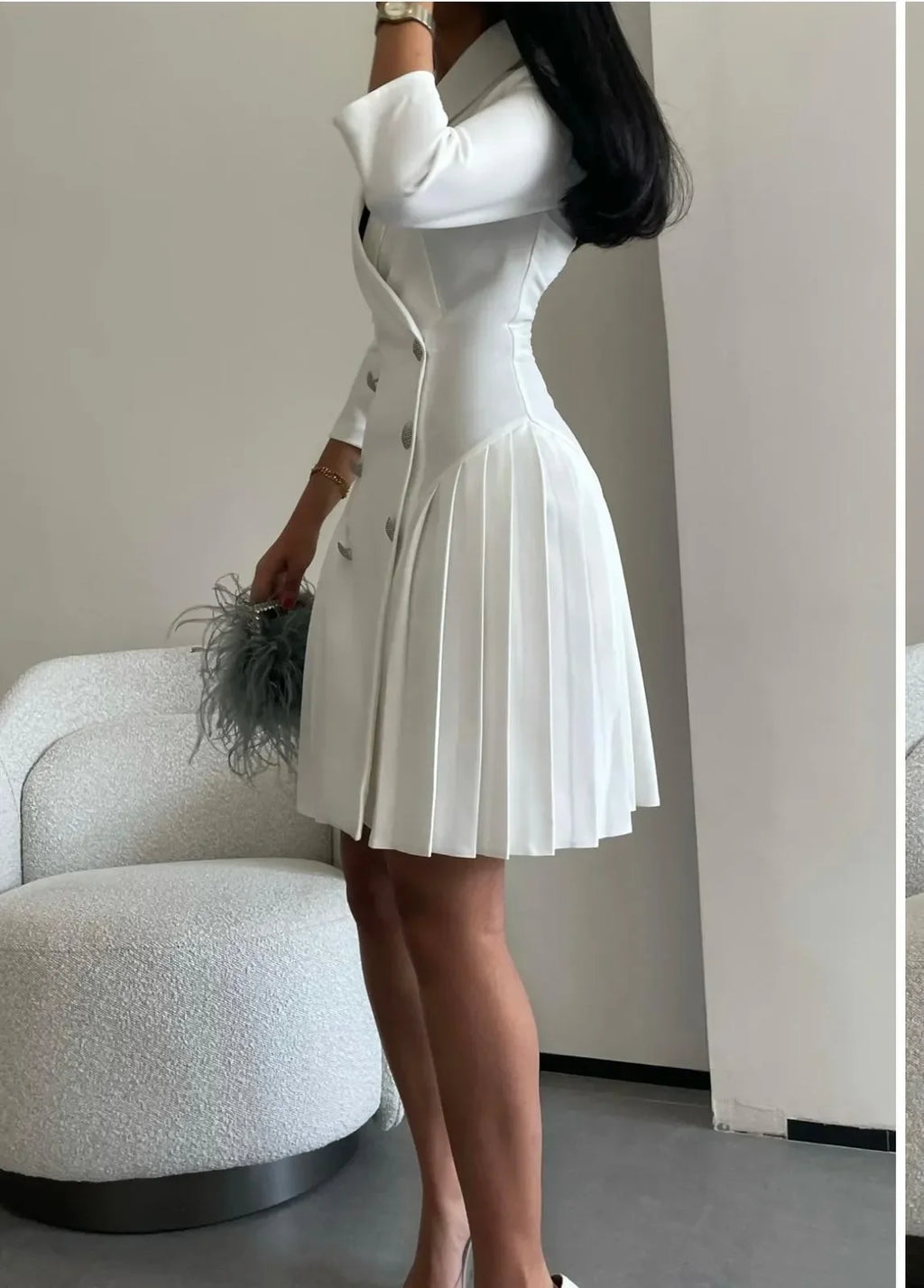 Customized Elegant V-Neck Short Evening Dresses with Buttons A-Line Long Sleeve Prom Dresses Robe De Soiree Formal for Women