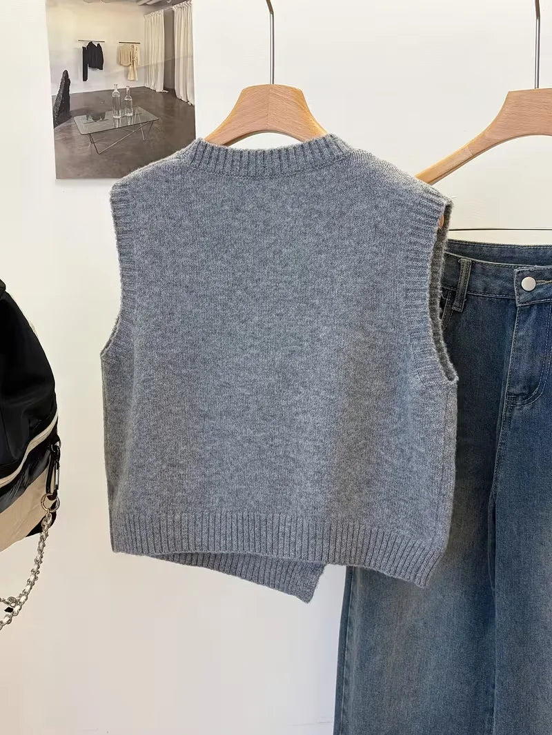 Solid Colour Simple Casual Short Versatile Layered Knitted Vest Sweater