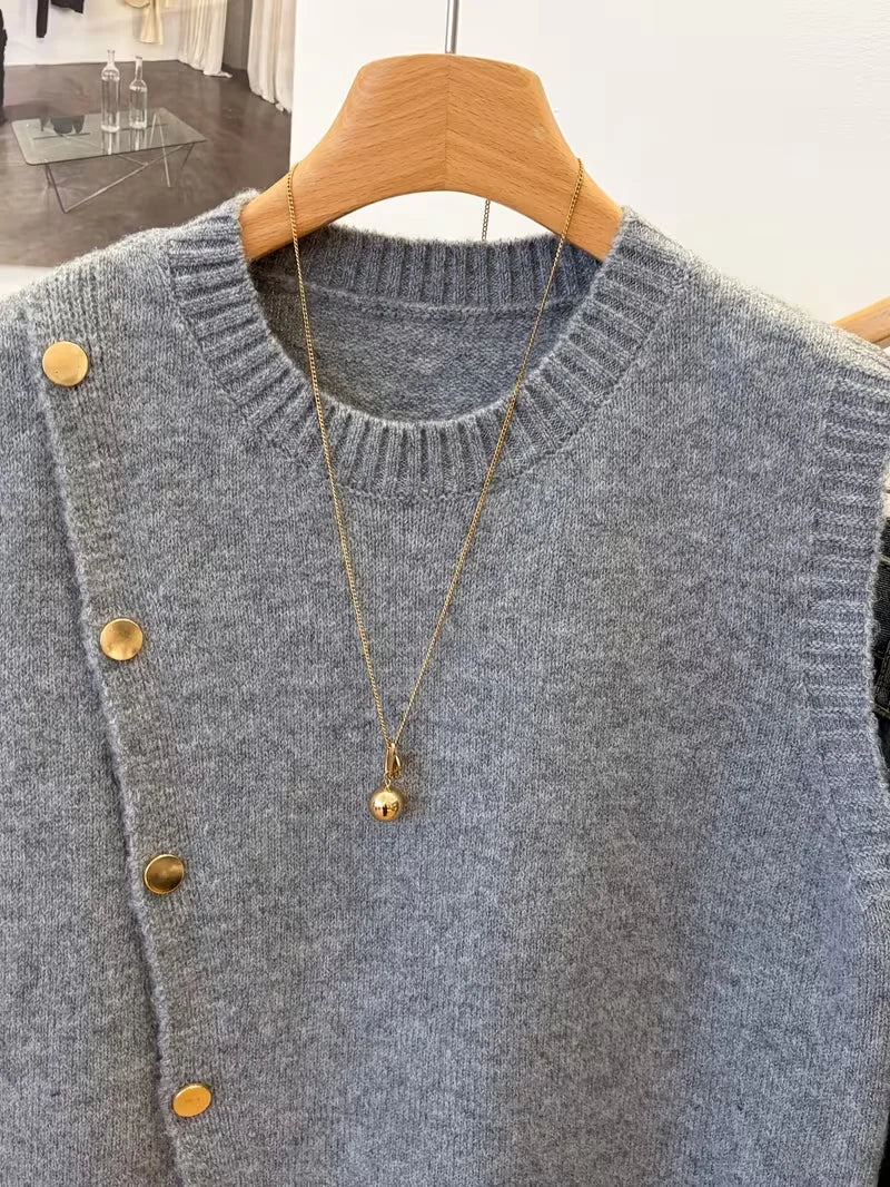 Solid Colour Simple Casual Short Versatile Layered Knitted Vest Sweater