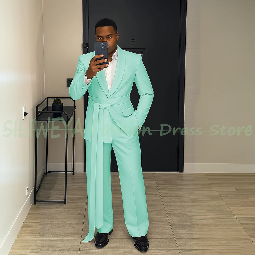 Pink Men's Suit Chic Outfits 2 Pieces Jacket Pants Boutique Male Blazer Set Banquet Custom Luxury Tuxedo