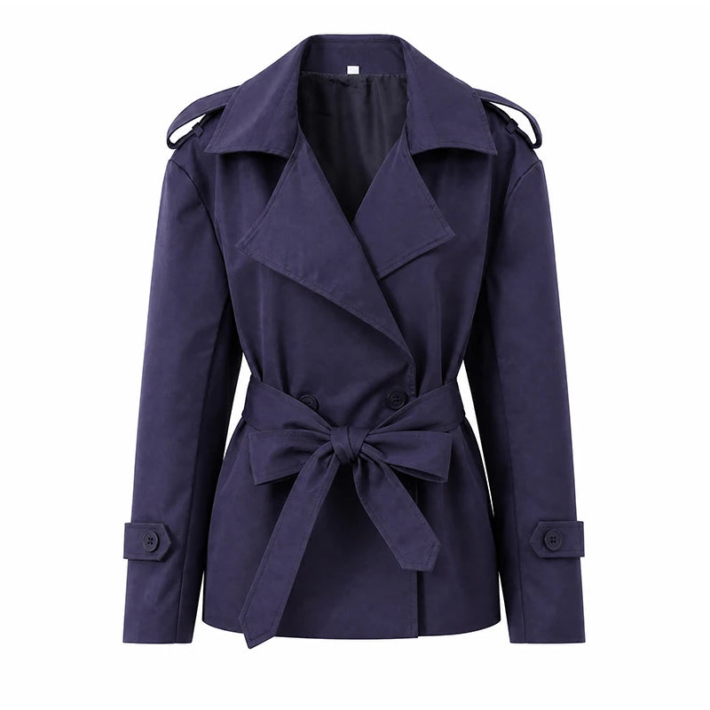 Solid Laepl Lace Up Trench Coat Women Fashion Full Sleeve Waist Cinching Short Windbreak 2026 New Autumn Office Commute Outwear