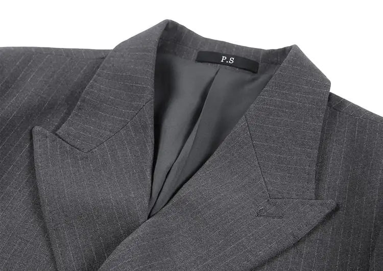 Men Blazer Jackets High Quality Autumn New Double Breasted Men's Striped Blazers Slim Fit Business Formal Wear Suit Coats Male