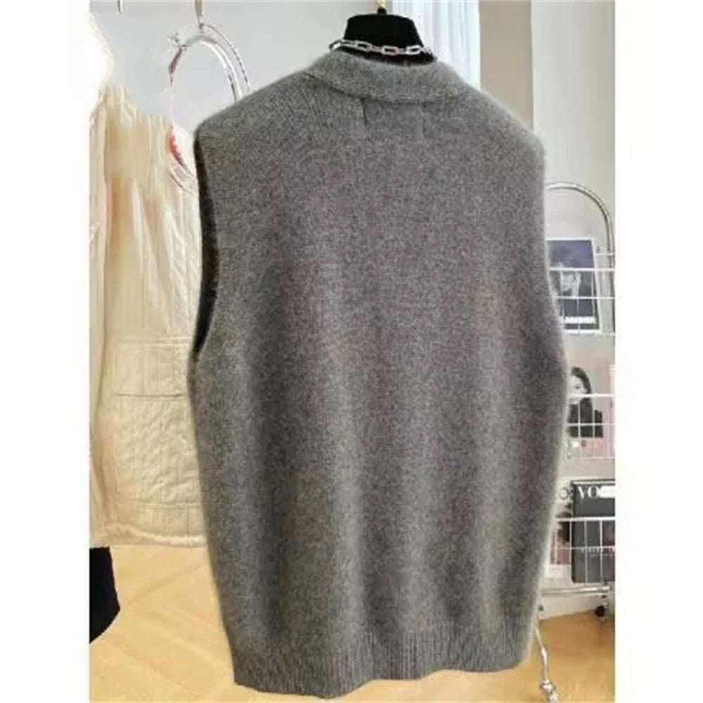 2025 NEW Women V-neck Sweater Vest Coat Female Fashion Sleeveless Knitted Cardigan Sweaters Vests Korean Style Clothes Top