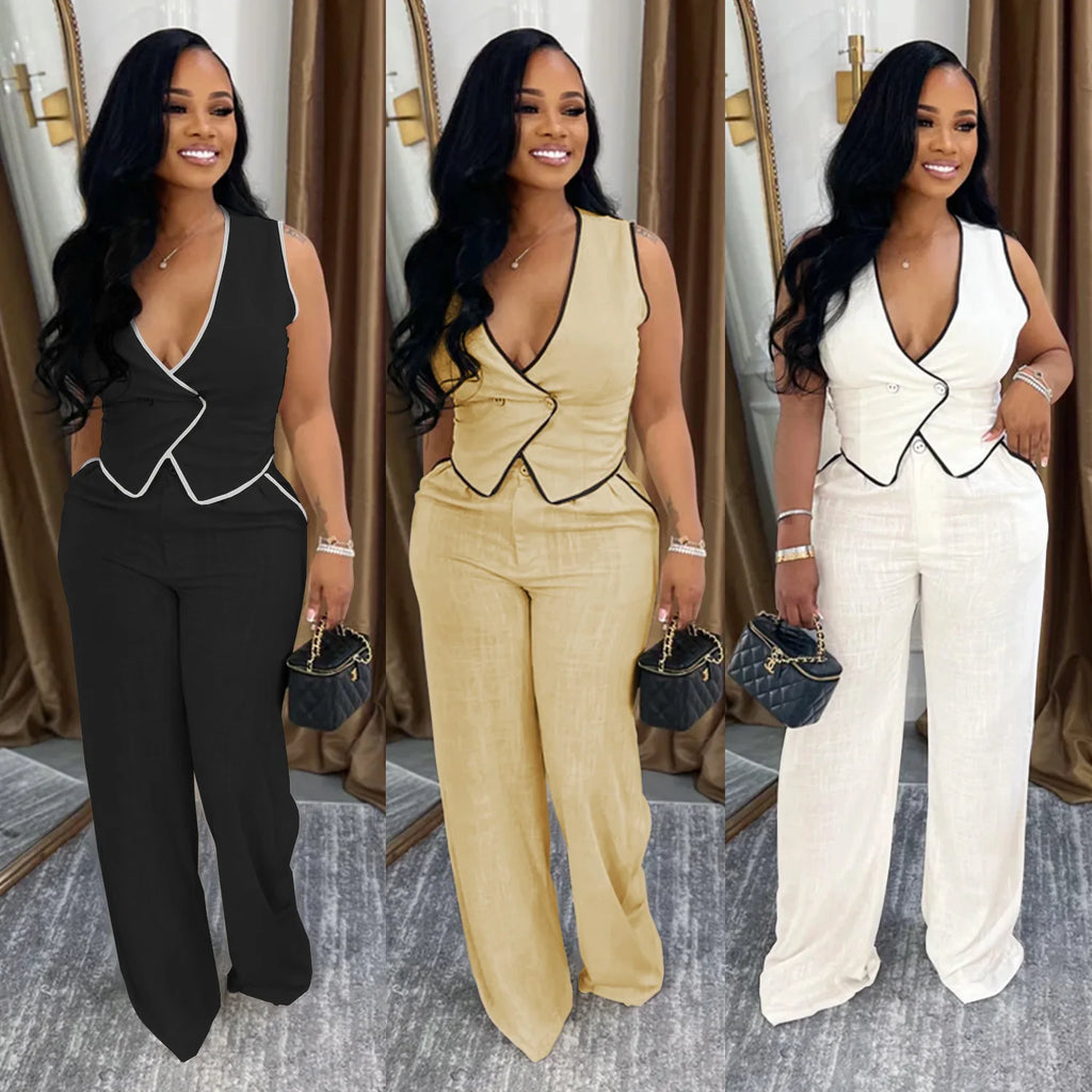 2 Piece Women Sets 2025 Summer Autumn New Arrival Matching Sets Black Color Two Pieces Sets Top Pants Suits Outfits Clothing