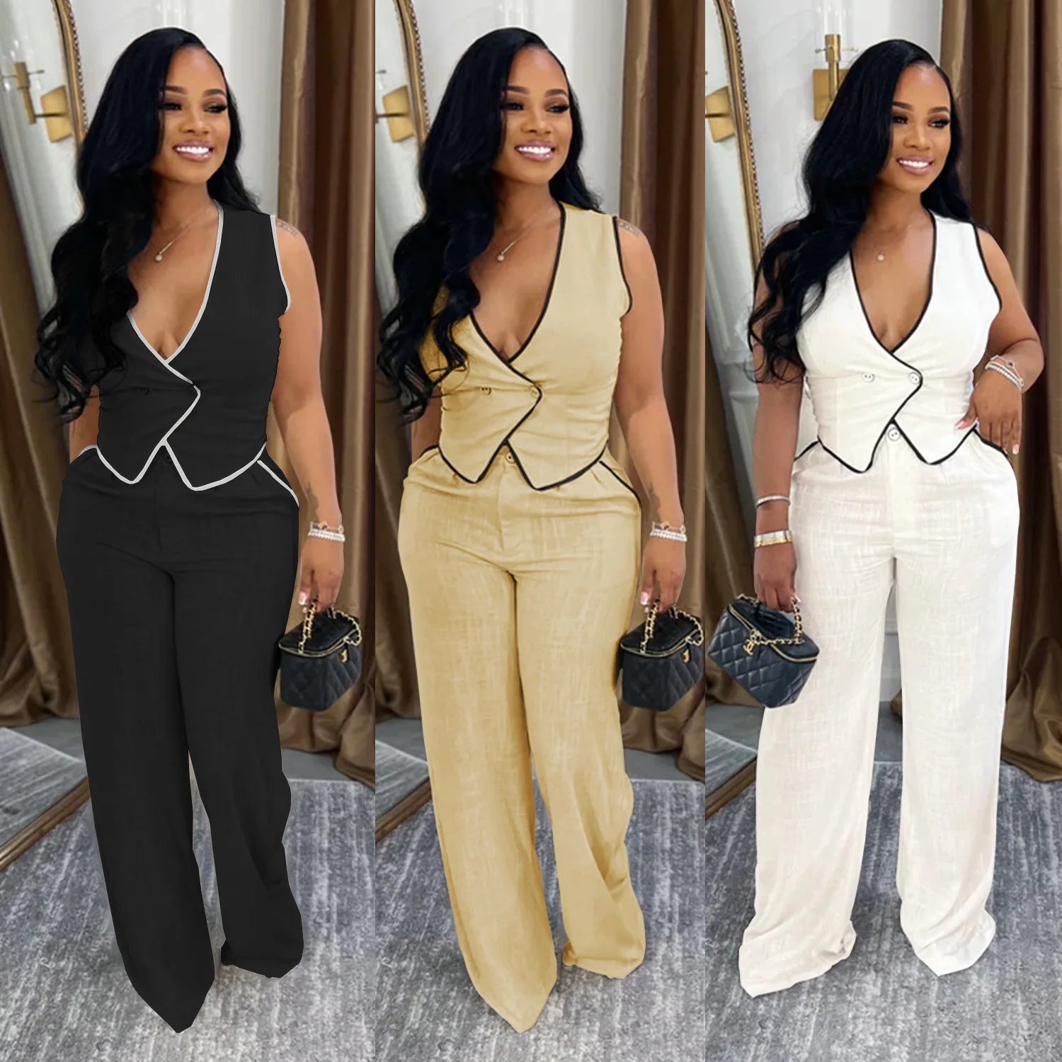 2 Piece Women Sets 2025 Summer Autumn New Arrival Matching Sets Black Color Two Pieces Sets Top Pants Suits Outfits Clothing