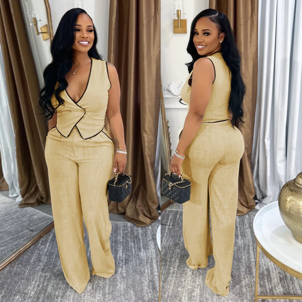 2 Piece Women Sets 2025 Summer Autumn New Arrival Matching Sets Black Color Two Pieces Sets Top Pants Suits Outfits Clothing