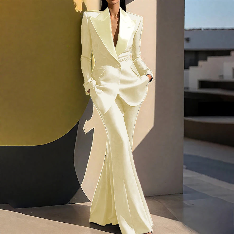 Wedding Guset Suits for Women Elegant Double-breasted Wide Peaked Lapel 2Pieces(Jacket+Pants) Bride Mother Groom Blazer Set