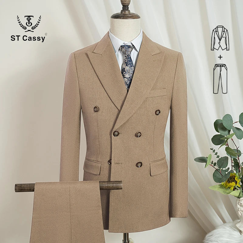 ST Cassy Light Brown Elegant Man Suits High Quality Two-Piece Dress Wedding Party Outfit for Man Blazer Luxury Man Dinner Suit