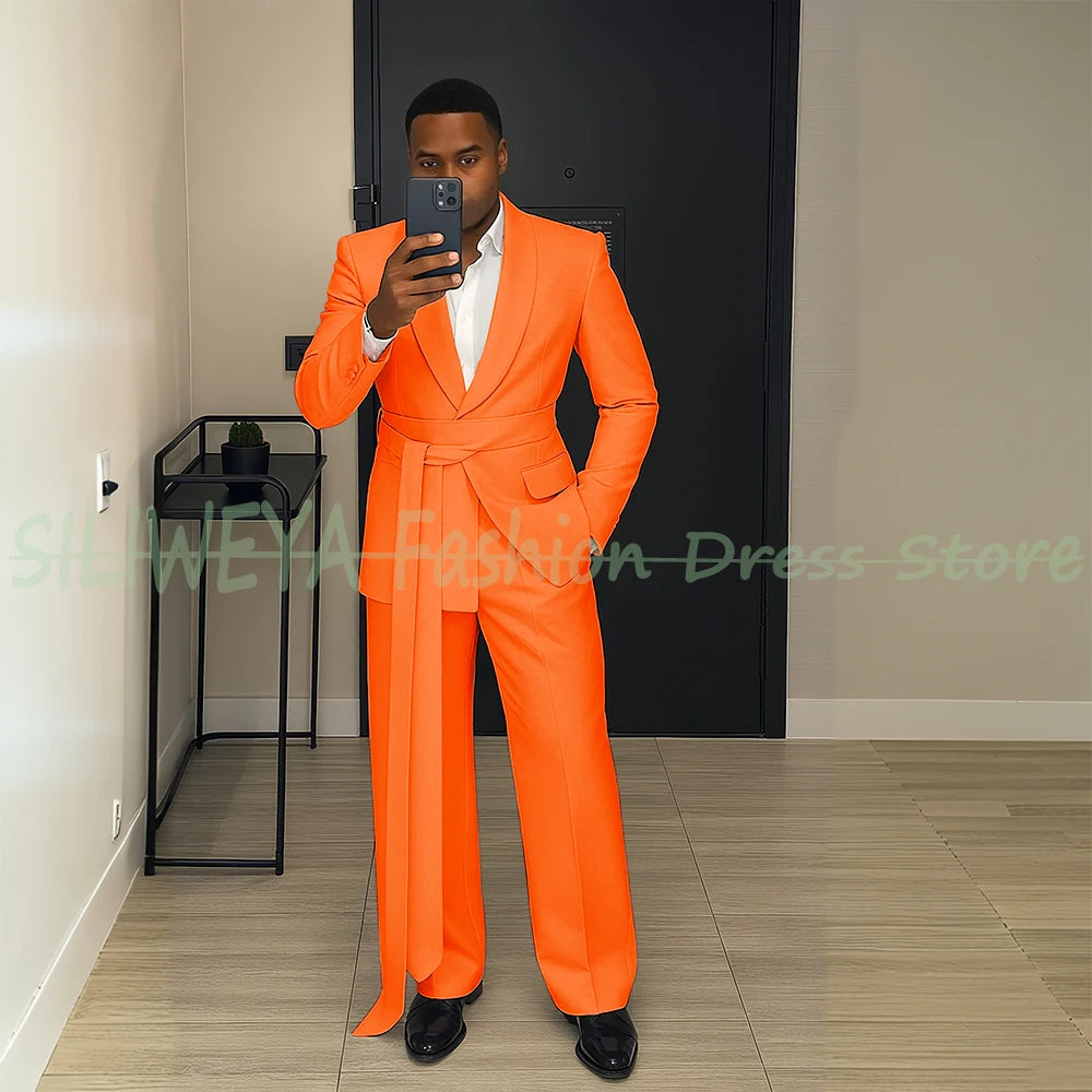 Pink Men's Suit Chic Outfits 2 Pieces Jacket Pants Boutique Male Blazer Set Banquet Custom Luxury Tuxedo