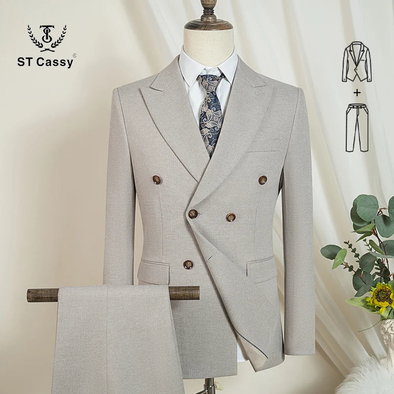 ST Cassy Light Brown Elegant Man Suits High Quality Two-Piece Dress Wedding Party Outfit for Man Blazer Luxury Man Dinner Suit
